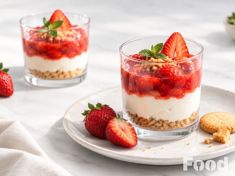 Aardbeien-bitterkoekjes dessert in een glas