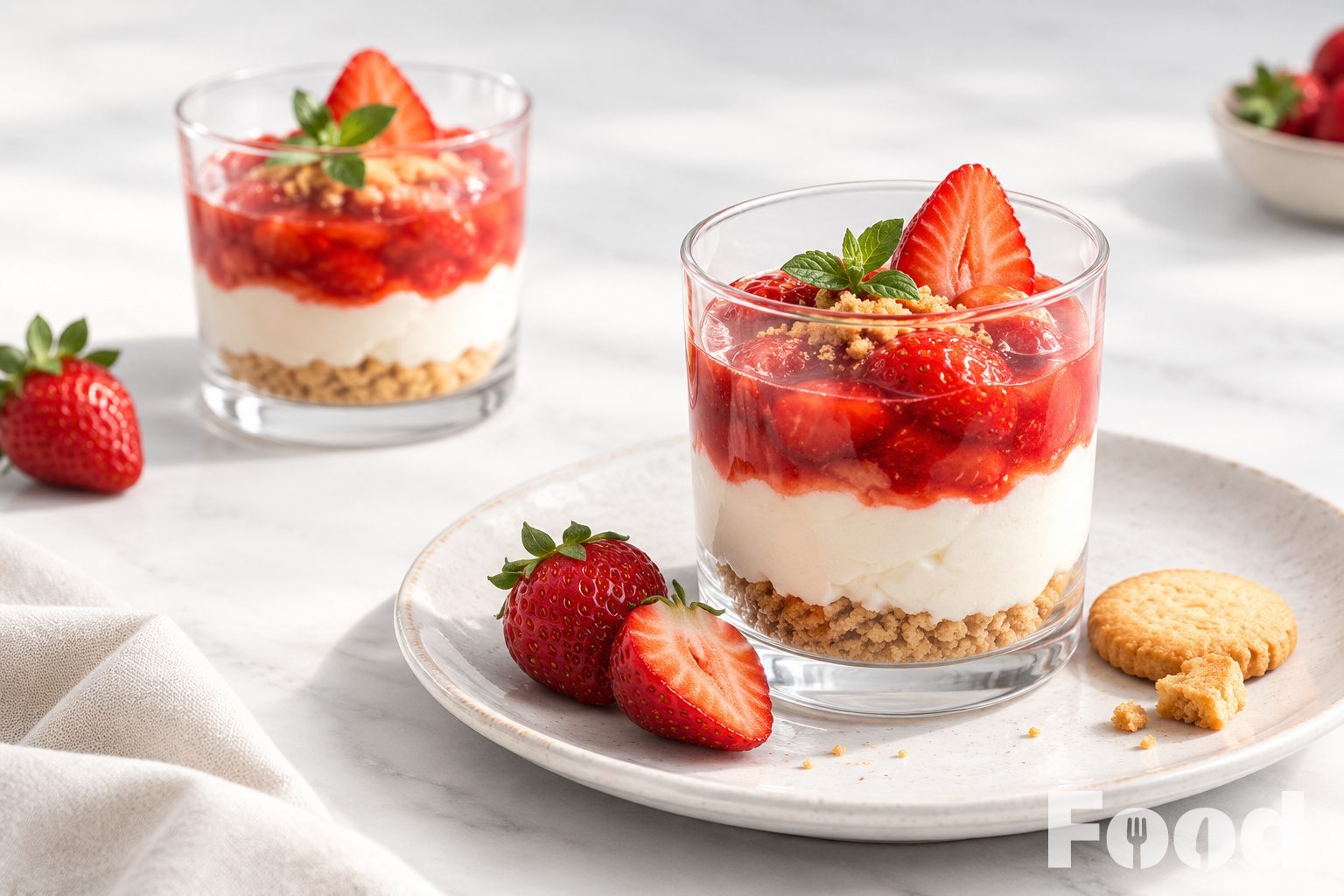 Aardbeien-bitterkoekjes dessert in een glas