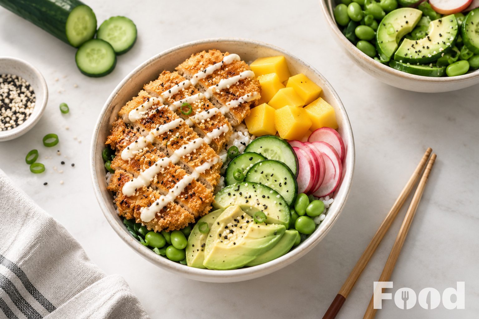 Crispy chicken poké bowl