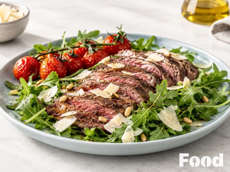 Gegrilde bavette met rucola en Parmezaan