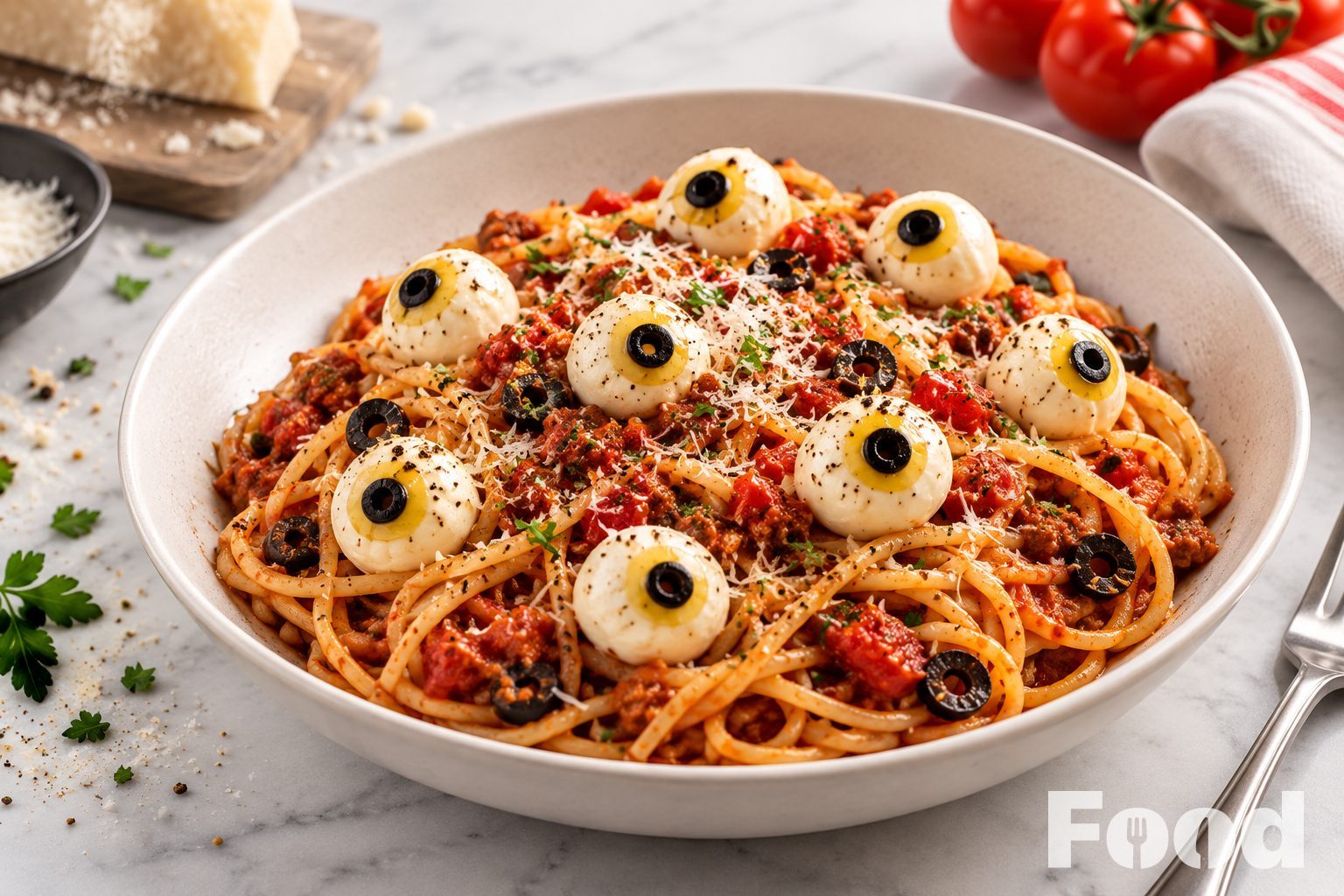 Halloween spaghetti met oogballen