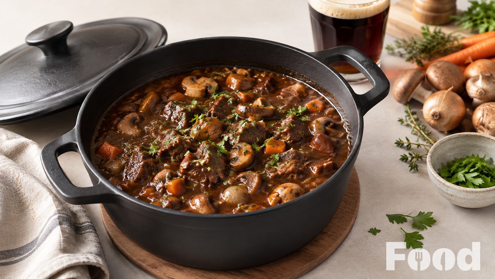 Herfst Stoofschotel met champignons en bockbier