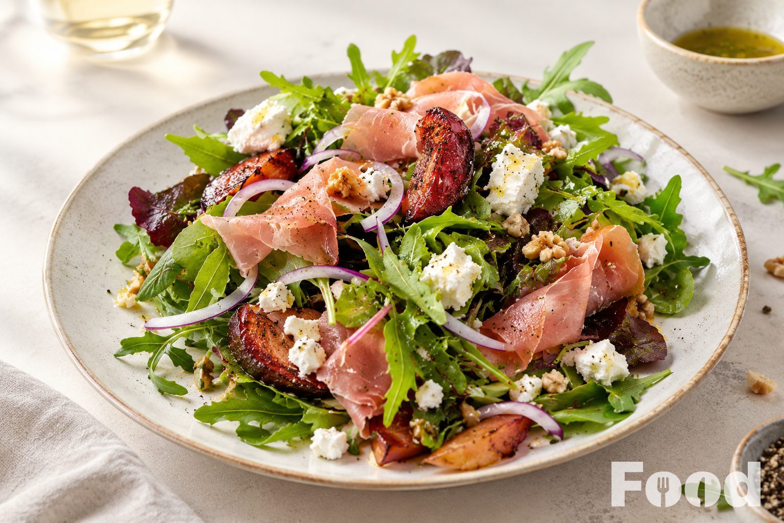 Limburgse salade met grottenham en geitenkaas