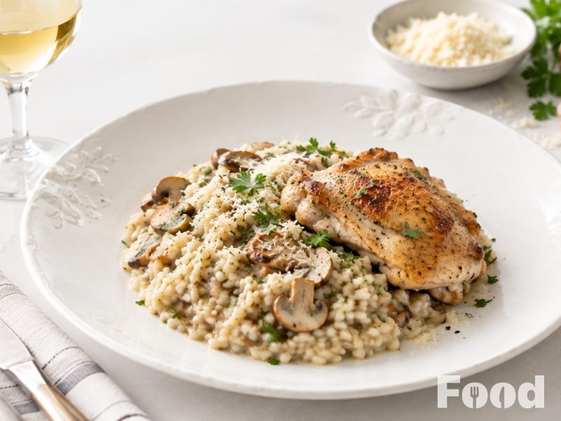 Risotto ai funghi con coscia di pollo