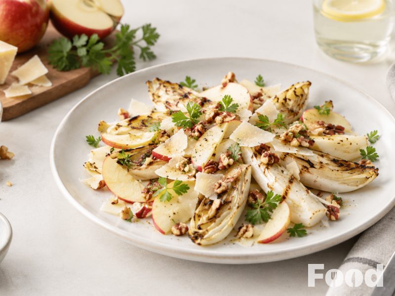 Salade van gegrilde witlof met appel, kaas en noten