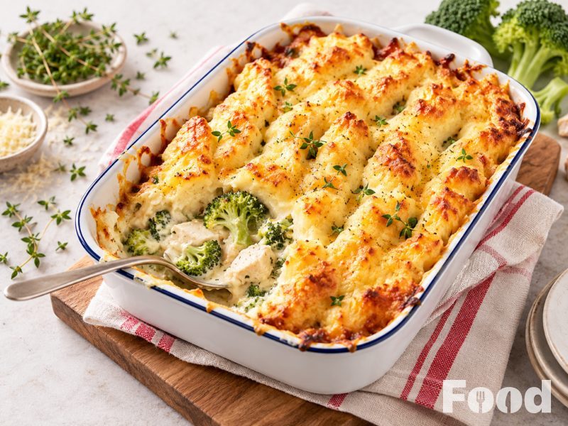Aardappelschotel met kip en broccoli