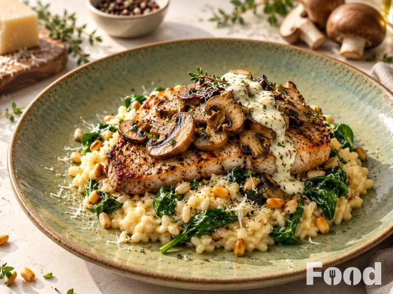 Bavette met blauwe kaas en risotto