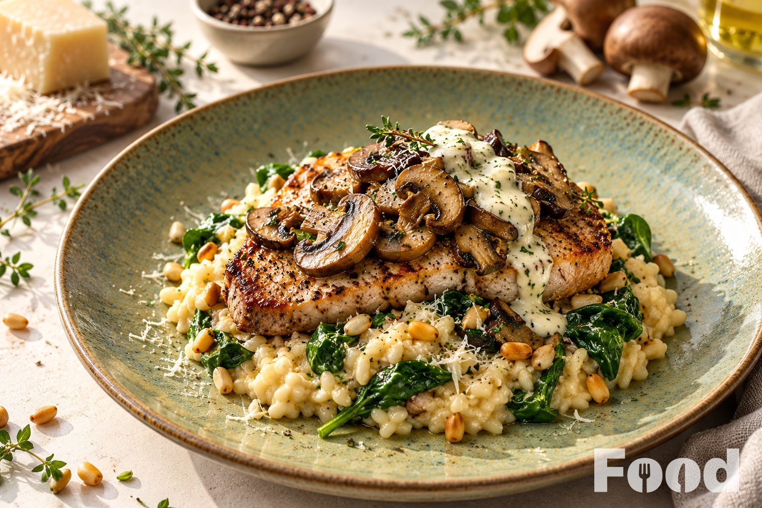Bavette met blauwe kaas en risotto