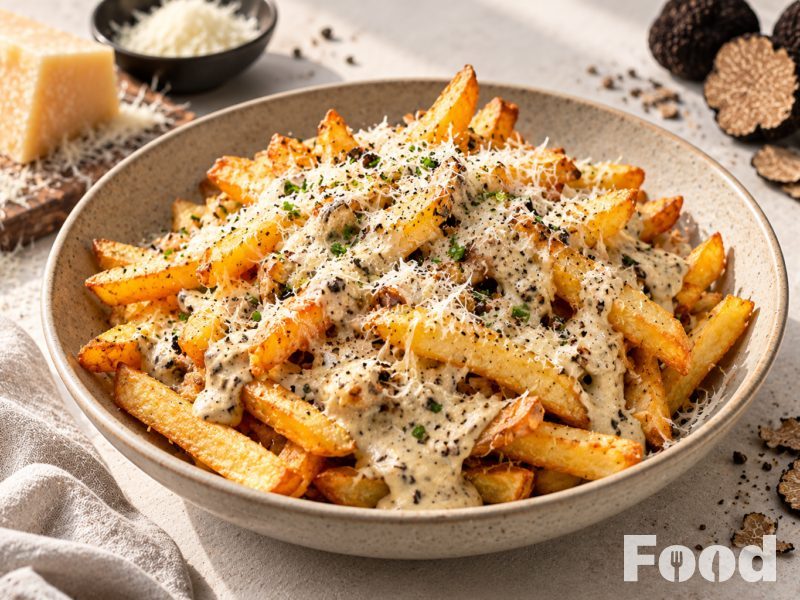 Frieten met truffelroomsaus en Parmezaan