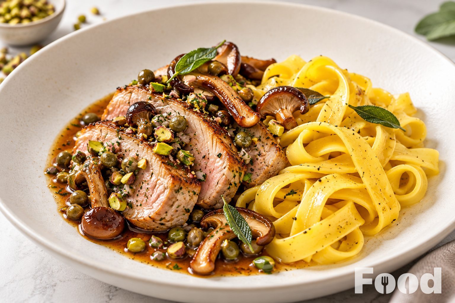 Pasta met kalfsrug en Madeira