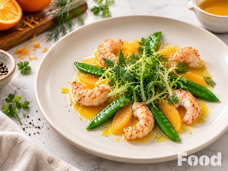 Salade met langoustines en sinaasappel