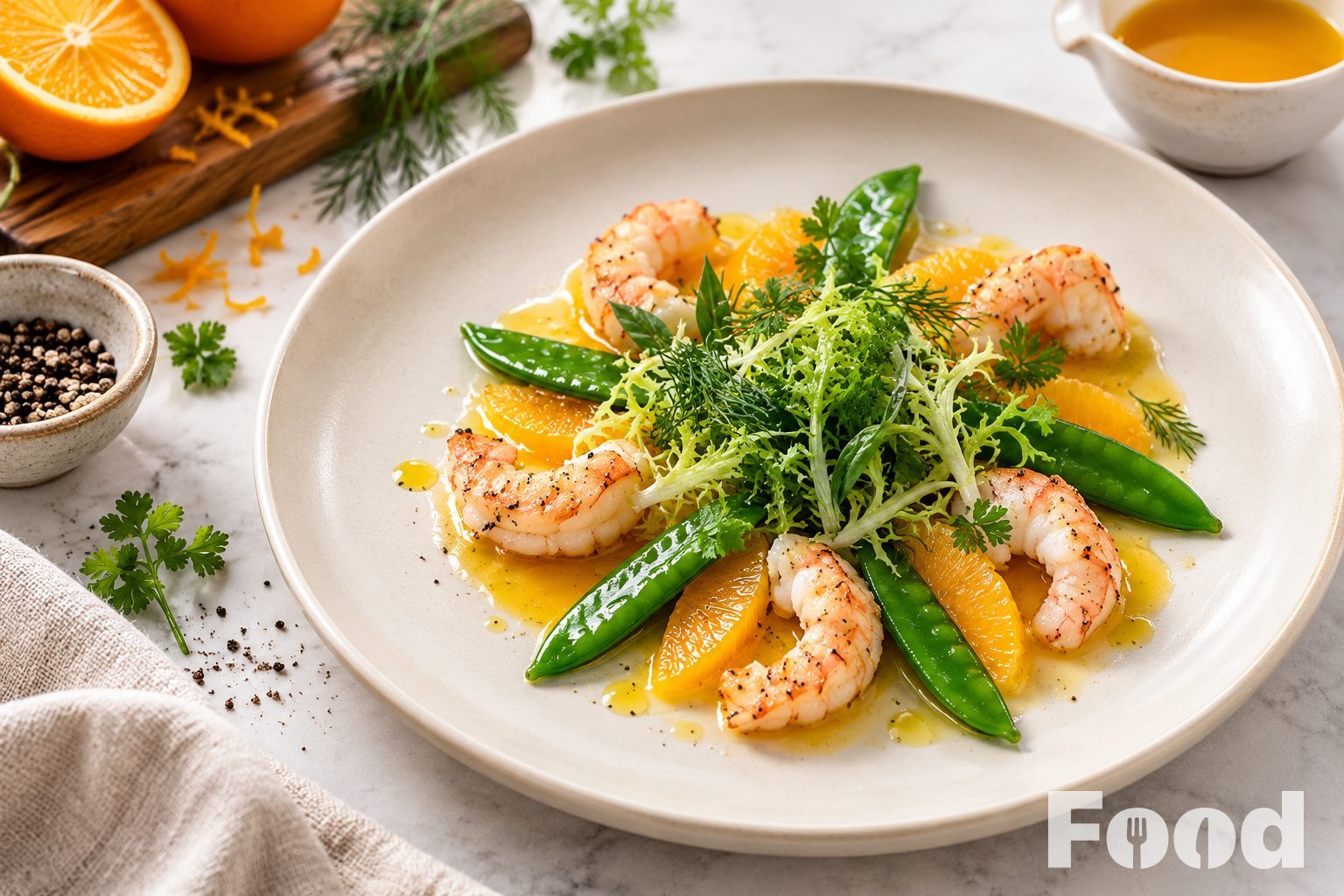 Salade met langoustines en sinaasappel