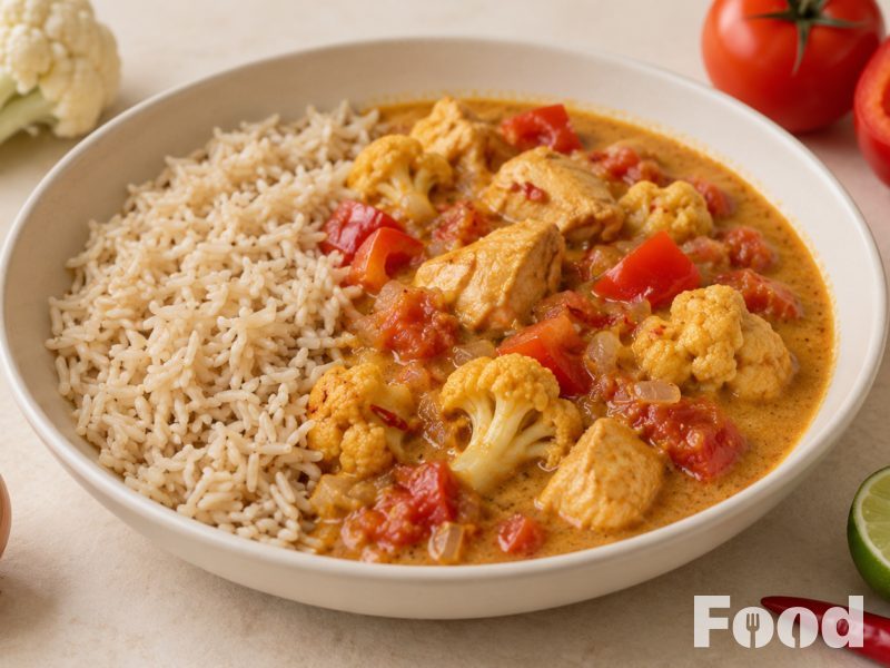 Madras-curry met kip, bloemkool en limoen