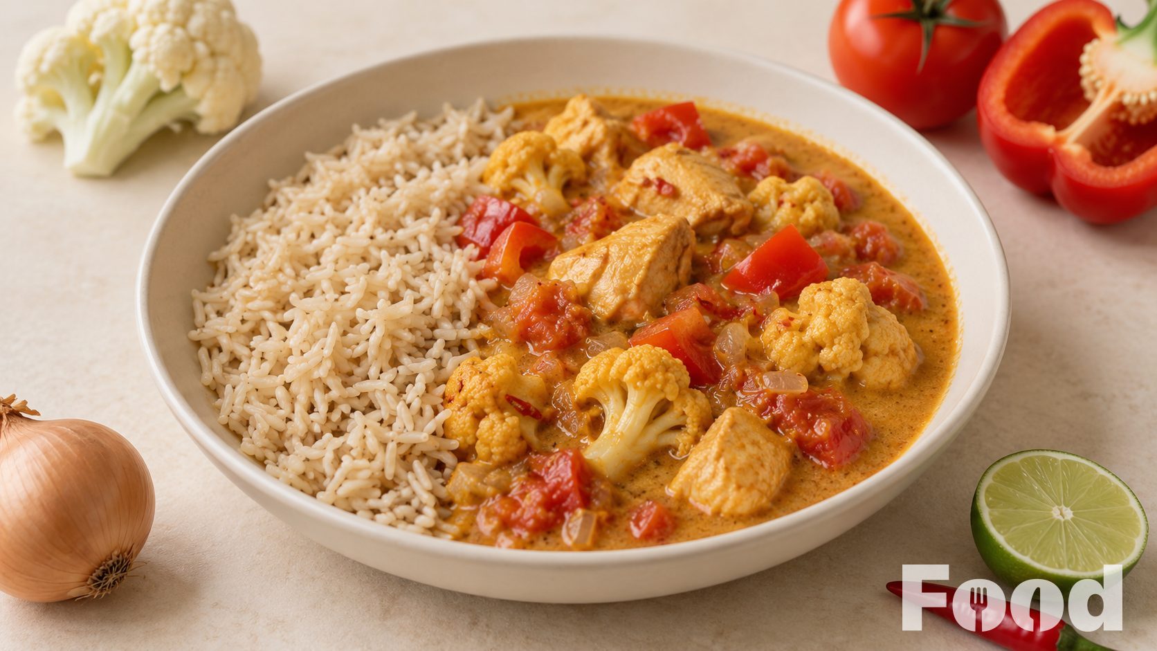 Madras-curry met kip, bloemkool en limoen